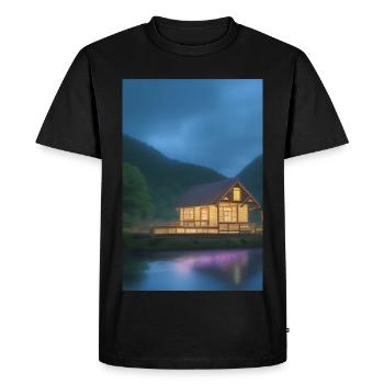 Charmante cabane au bord du lac - T-shirt Premium bio Homme - noir - Devant - Nico (187cm)