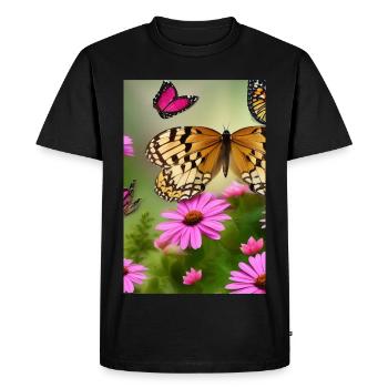 Fleurs et papillon - T-shirt Premium bio Homme - noir - Devant - Nico (187cm)