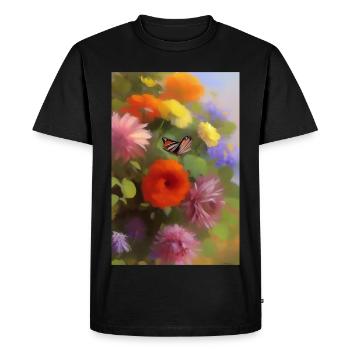 Fleurs et papillon - T-shirt Premium bio Homme - noir - Devant - Nico (187cm)