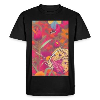 Fleurs et papillon - T-shirt Premium bio Homme - noir - Devant - Nico (187cm)