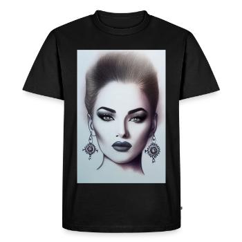 Femme avec des bijoux - T-shirt Premium bio Homme - noir - Devant - Nico (187cm)