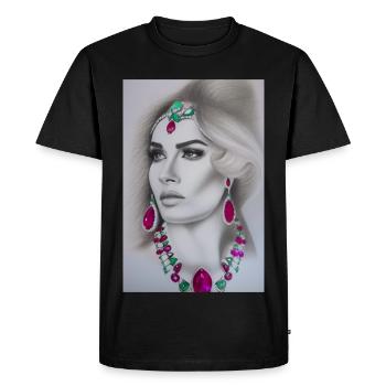Femme avec des bijoux - T-shirt Premium bio Homme - noir - Devant - Nico (187cm)