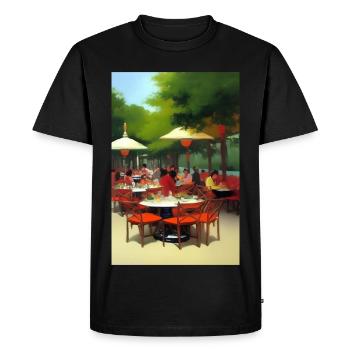 Outdoor Asian Cafe - Men's Premium Organic T-Shirt - black - Front - Nico (187cm)