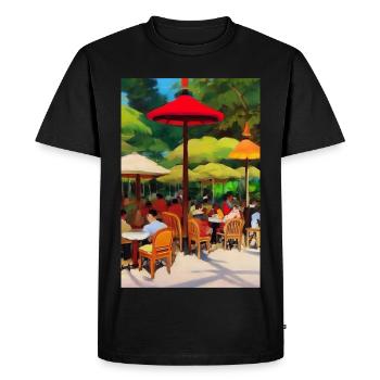 Outdoor Asian Cafe - Men's Premium Organic T-Shirt - black - Front - Nico (187cm)
