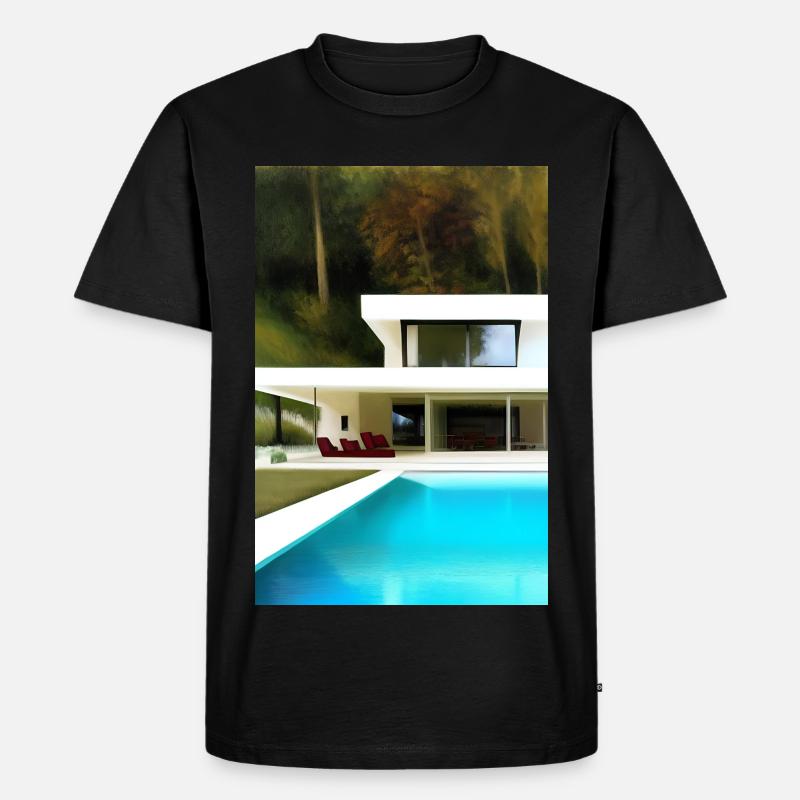 Weiße Villa mit Pool - Männer Premium Bio T-Shirt - Schwarz