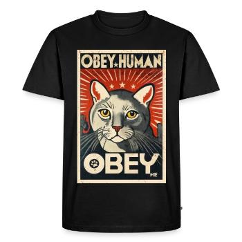 Obey Human affiche de propagande chat autoritaire - T-shirt Premium bio Homme - noir - Devant - Nico (187cm)