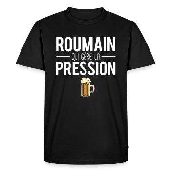 Roumain qui gère la pression papa roumain humour - T-shirt Premium bio Homme - noir - Devant - Nico (187cm)