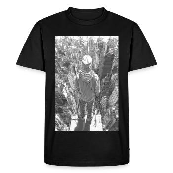 Sweat à capuche sur la ligne de vue – Vue urbaine - T-shirt Premium bio Homme - noir - Devant - Nico (187cm)