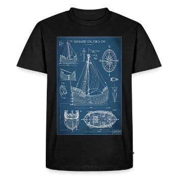 Hanseatic Cog Blueprint | Historical building plan - Men's Premium Organic T-Shirt - black - Front - Nico (187cm)
