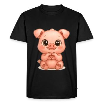 Cochon mignon avec des mains en forme de cœur - T-shirt Premium bio Homme - noir - Devant - Nico (187cm)
