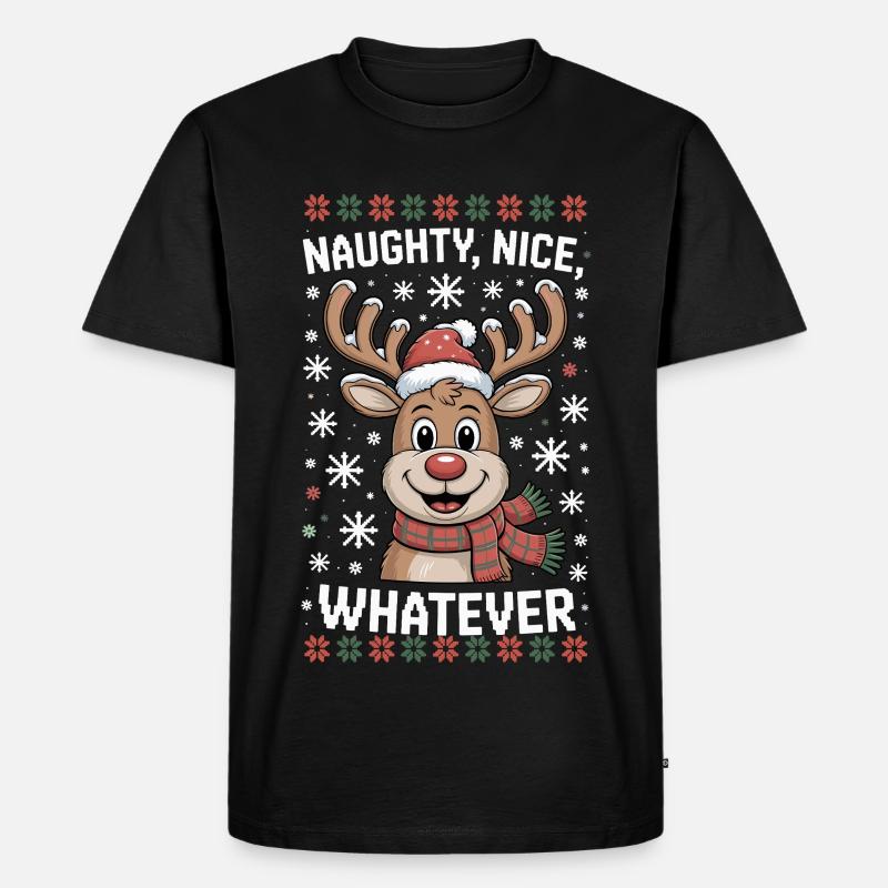 Naughty Nice Whatever Rentier - Männer Premium Bio T-Shirt - Schwarz