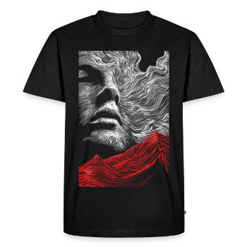 Face lines with red mountain silhouette - Men's Premium Organic T-Shirt - black - Front - Nico (187cm)