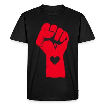 Poing Rouge au Cœur - T-shirt Premium bio Homme - noir - Devant - Nico (187cm)