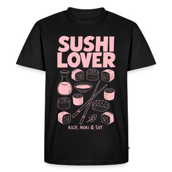 Illustration néon rose Sushi Lover - T-shirt Premium bio Homme - noir - Devant - Nico (187cm)