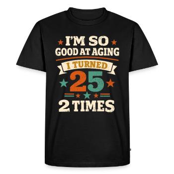 50 ans Humour 25 ans 2 fois Anniversaire - T-shirt Premium bio Homme - noir - Devant - Nico (187cm)