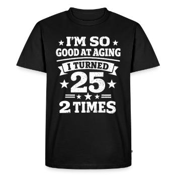 50 ans Humour 25 ans 2 fois Anniversaire - T-shirt Premium bio Homme - noir - Devant - Nico (187cm)