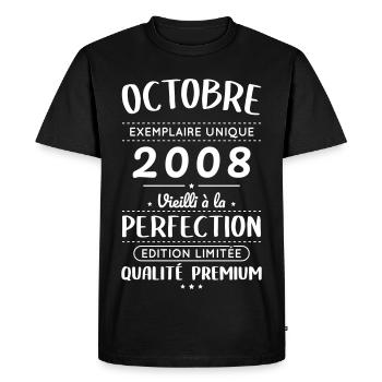 Anniversaire 18 ans - Octobre 2008 Perfection - T-shirt Premium bio Homme - noir - Devant - Nico (187cm)