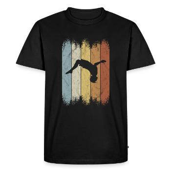 Retro Salto BackFlip Parkour Freerunner Silhouette - Männer Premium Bio T-Shirt - Schwarz - Vorne - Nico (187cm)