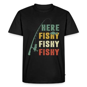 Here Fishy Fishy Fishy Vintage Retro - Men's Premium Organic T-Shirt - black - Front - Nico (187cm)