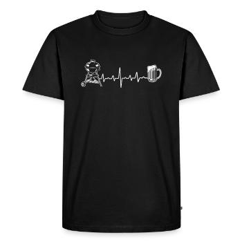 Grilling and Beer Heartbeat Grill Party BBQ Griller - Men's Premium Organic T-Shirt - black - Front - Nico (187cm)