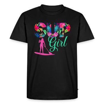 Sup Girl Tropical Hibiscus Print - T-shirt Premium bio Homme - noir - Devant - Nico (187cm)