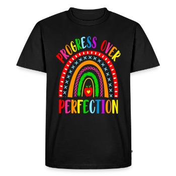 Rainbow Progress Over Perfection Motivational - Men's Premium Organic T-Shirt - black - Front - Nico (187cm)