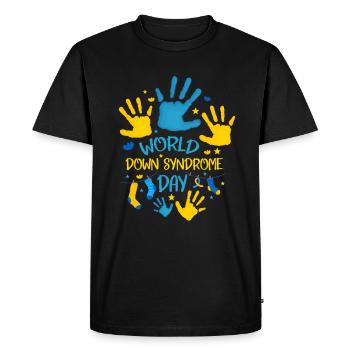 World Down Syndrome Day Hand Print Women - Men's Premium Organic T-Shirt - black - Front - Nico (187cm)