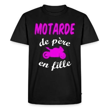 Motarde de père en fille - passion moto - T-shirt Premium bio Homme - noir - Devant - Nico (187cm)