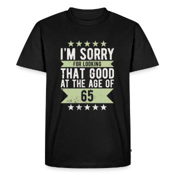 Anniversaire 65 ans DÉSOLÉ D'ÊTRE BIEN drôle - T-shirt Premium bio Homme - noir - Devant - Nico (187cm)