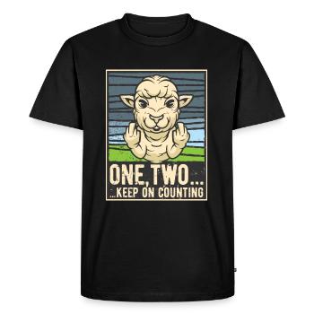Funny sheep stinking finger ONE TWO - Men's Premium Organic T-Shirt - black - Front - Nico (187cm)