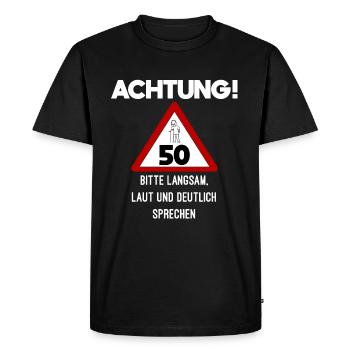 Alter Mann Achtung 50 Jahre 50. Geburtstag - Männer Premium Bio T-Shirt - Schwarz - Vorne - Nico (187cm)