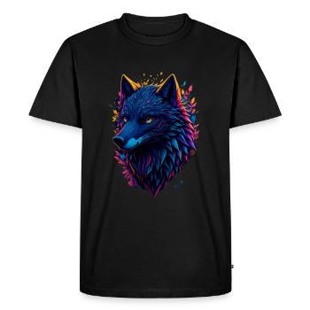 colorful abstract wolf - Men's Premium Organic T-Shirt - black - Front - Nico (187cm)