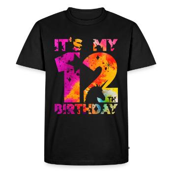12E ANNIVERSAIRE LICORNE C’EST MON 12E ANNIVERSAIRE - T-shirt Premium bio Homme - noir - Devant - Nico (187cm)