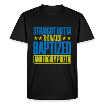 Straight Outta L’eau et baptisé 16 - T-shirt Premium bio Homme - noir - Devant - Nico (187cm)