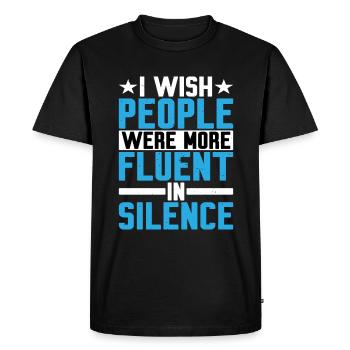 J’aimerais que les gens soient plus à l’aise dans le silence - T-shirt Premium bio Homme - noir - Devant - Nico (187cm)