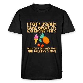 I Don't Usually Brag About My Expensive Trips 2 - Men's Premium Organic T-Shirt - black - Front - Nico (187cm)