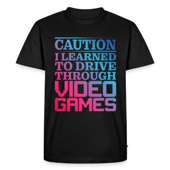 Attention J’ai appris à conduire à travers les jeux vidéo - T-shirt Premium bio Homme - noir - Devant - Nico (187cm)