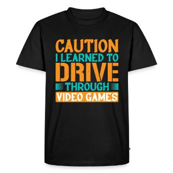 Attention J’ai appris à conduire à travers les jeux vidéo 2 - T-shirt Premium bio Homme - noir - Devant - Nico (187cm)