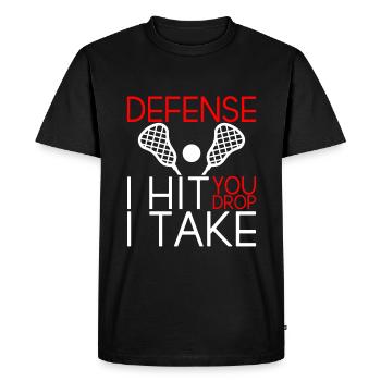 Defense I Hit You Drop I Take 2 - Men's Premium Organic T-Shirt - black - Front - Nico (187cm)