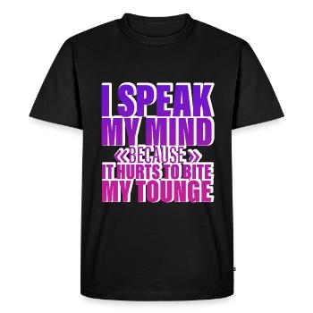 Dites ce que je pense parce que ça fait mal de me mordre la langue 4 - T-shirt Premium bio Homme - noir - Devant - Nico (187cm)