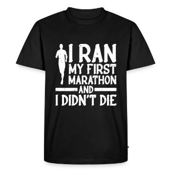 J’ai couru mon premier marathon et je ne suis pas mort - T-shirt Premium bio Homme - noir - Devant - Nico (187cm)