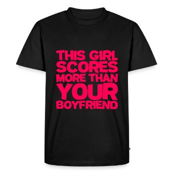 This Girl Scores More Than Your Boyfriend - Men's Premium Organic T-Shirt - black - Front - Nico (187cm)