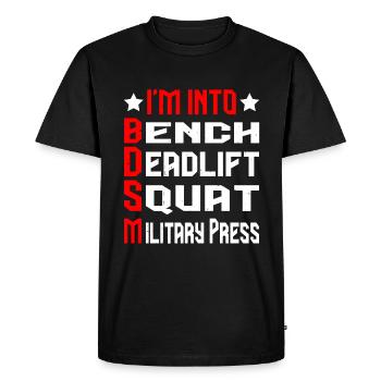 Im dans BDSM banc squat soulevé de terre presse militaire18 - T-shirt Premium bio Homme - noir - Devant - Nico (187cm)