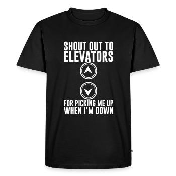 Aux ascenseurs pour venir me chercher quand je suis en bas 2 - T-shirt Premium bio Homme - noir - Devant - Nico (187cm)
