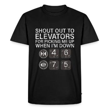 Aux ascenseurs pour venir me chercher quand je suis en bas 3 - T-shirt Premium bio Homme - noir - Devant - Nico (187cm)