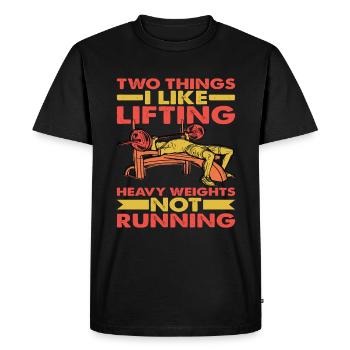 Deux choses que j’aime, soulever des charges lourdes, ne pas courir 6 - T-shirt Premium bio Homme - noir - Devant - Nico (187cm)