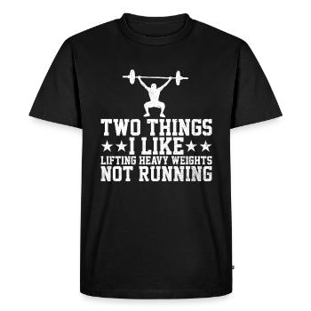 Deux choses que j’aime, soulever des charges lourdes, ne pas courir 7 - T-shirt Premium bio Homme - noir - Devant - Nico (187cm)