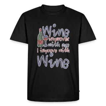 Le vin s’améliore avec l’âge, je m’améliore avec le vin 3 - T-shirt Premium bio Homme - noir - Devant - Nico (187cm)