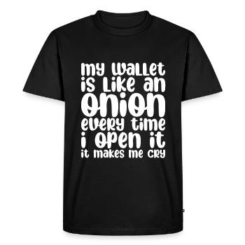 My wallet is like an onion 1 - Men's Premium Organic T-Shirt - black - Front - Nico (187cm)