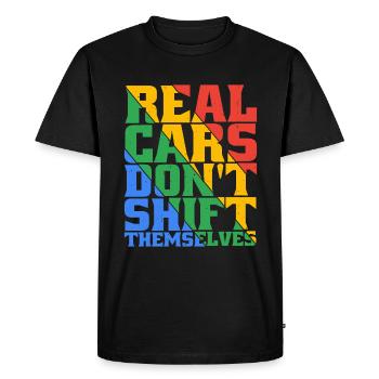 Les vraies voitures ne se déplacent pas d’elles-mêmes 5 - T-shirt Premium bio Homme - noir - Devant - Nico (187cm)